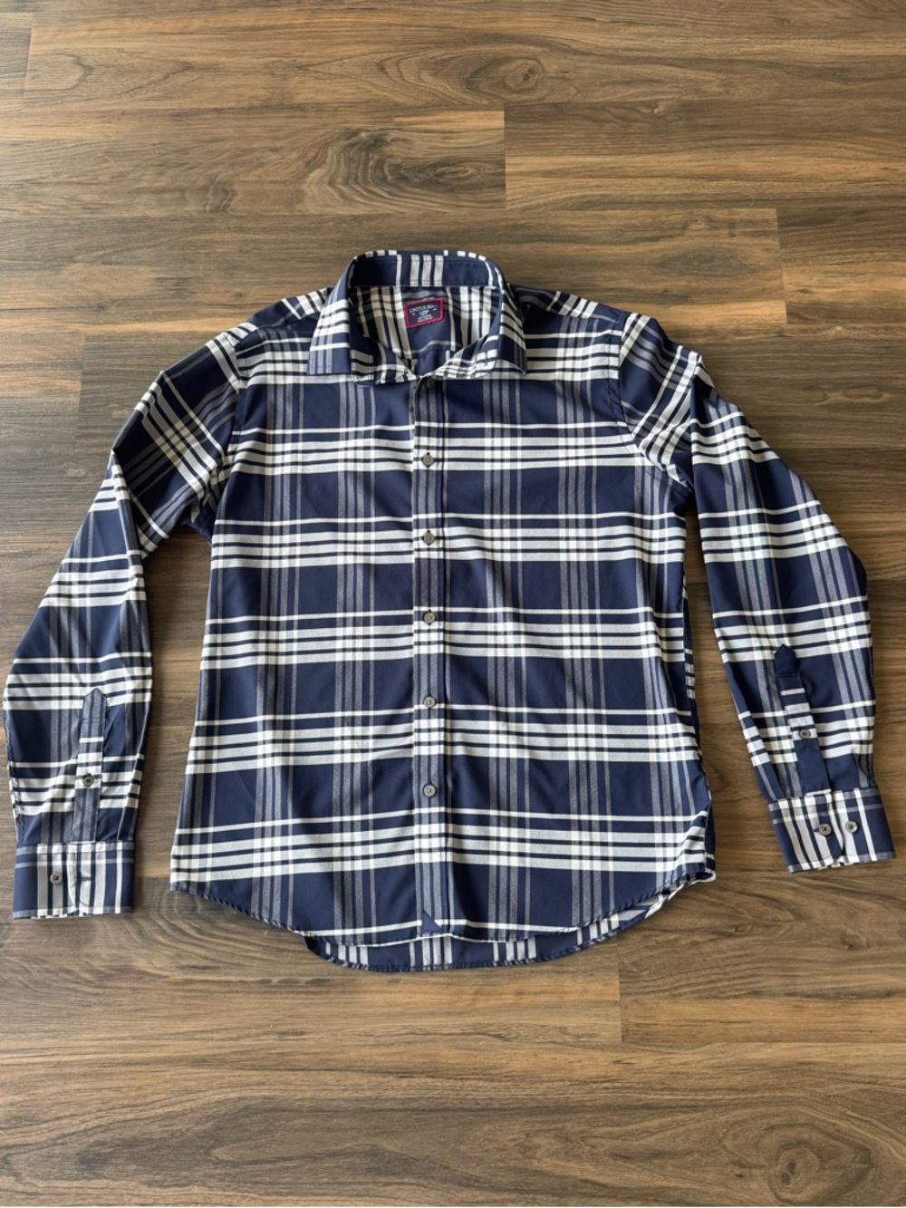 UNTUCKit Navy and White Plaid Delucca Button-Down Shirt Slim Fit